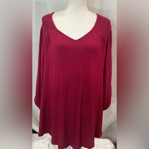 Torrid/burgundy long peasant sleeve with smocked shoulder blouse size 2 or 2X